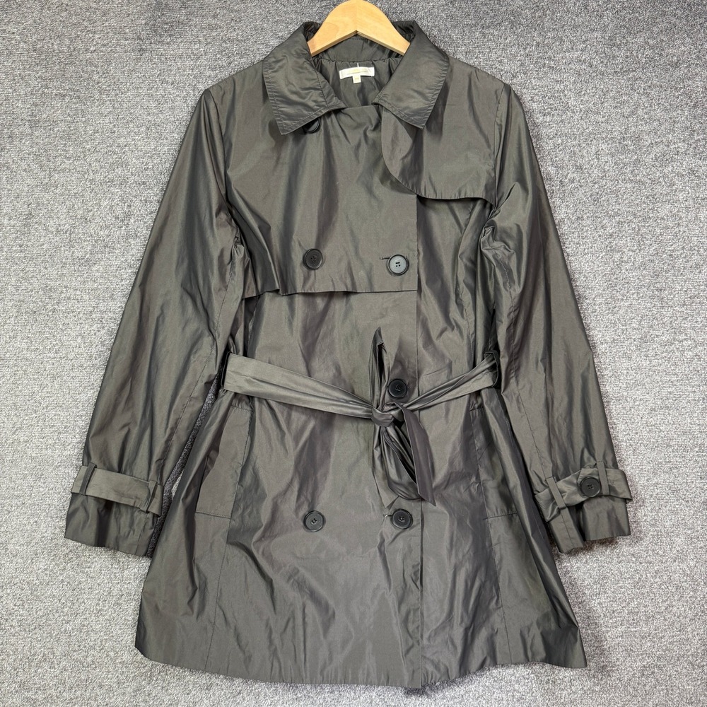 Matty M Trench Coat Jacket Womens M Gray Double Breasted Belted